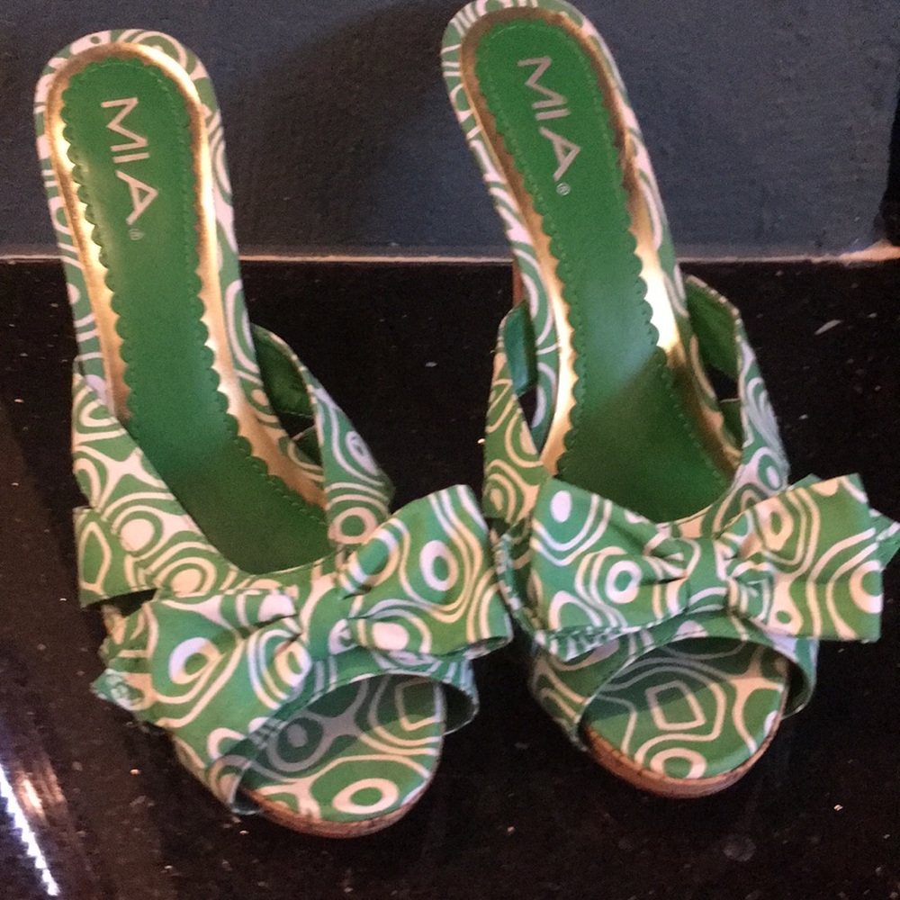 Green and white high heels